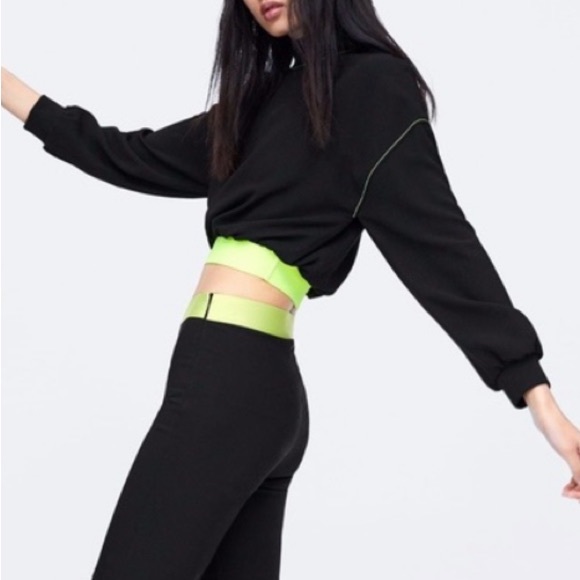 Zara Black & Neon Green Cropped Top - Picture 1 of 11